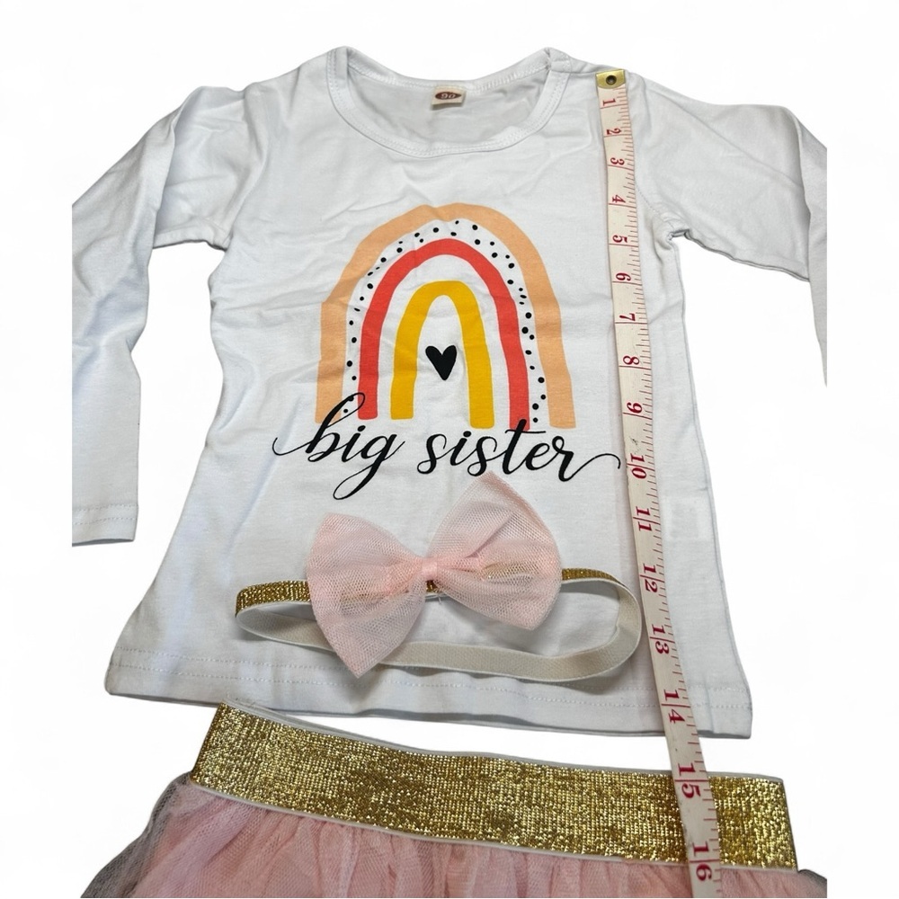 Big Sister Rainbow Outfit with Tutu Skirt and Headband Size 2T Pink and white - Picture 4 of 10